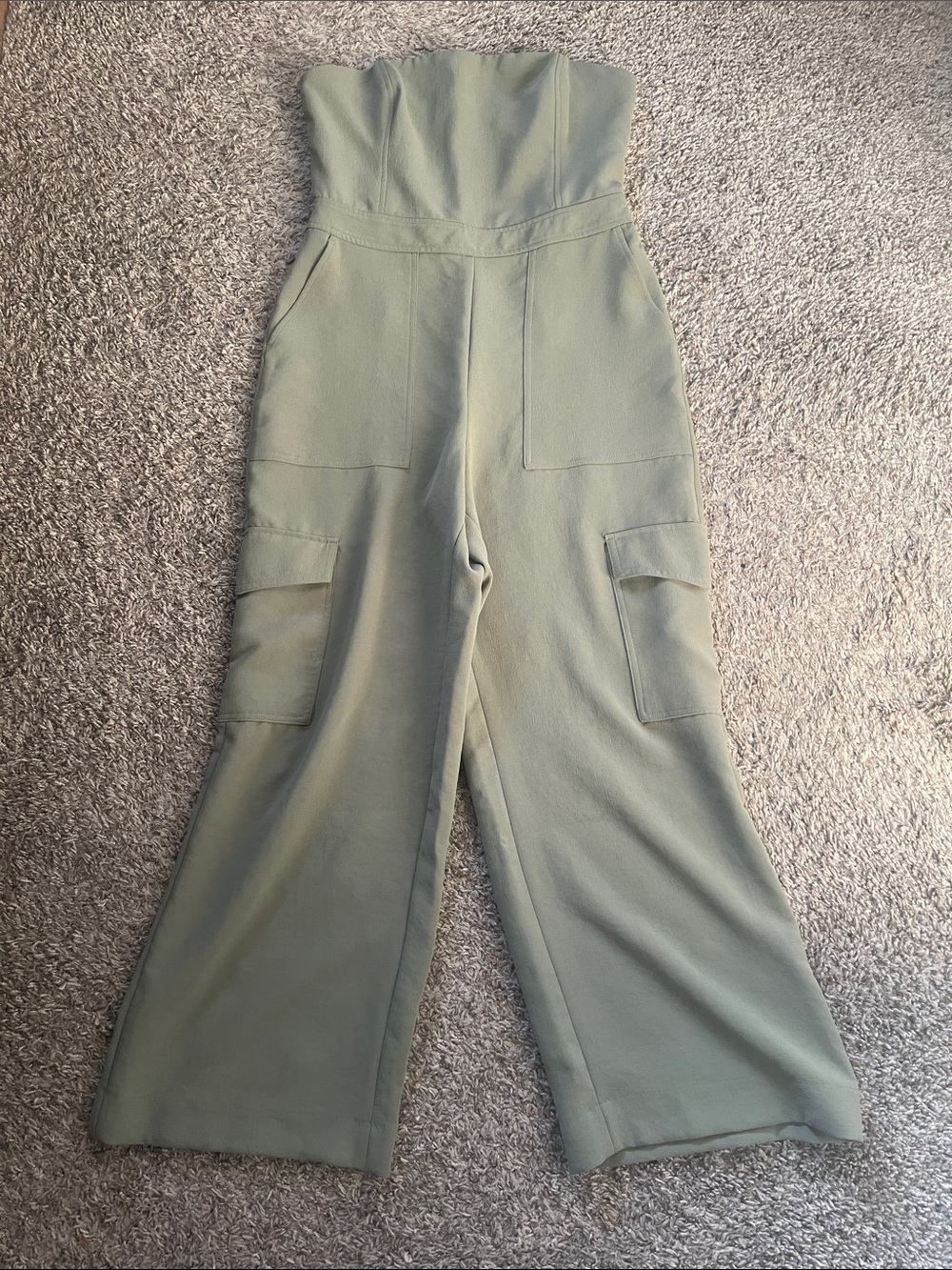 Wilfred Olive Strapless Wide-Leg Jumpsuit with Cargo Pockets